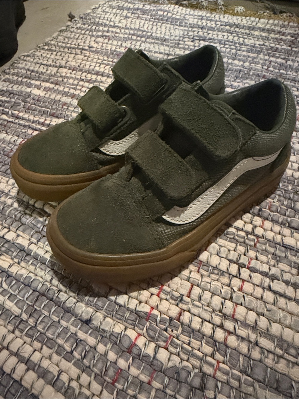 Kids Olive Green Suede Velcro Sneakers with Gum Sole